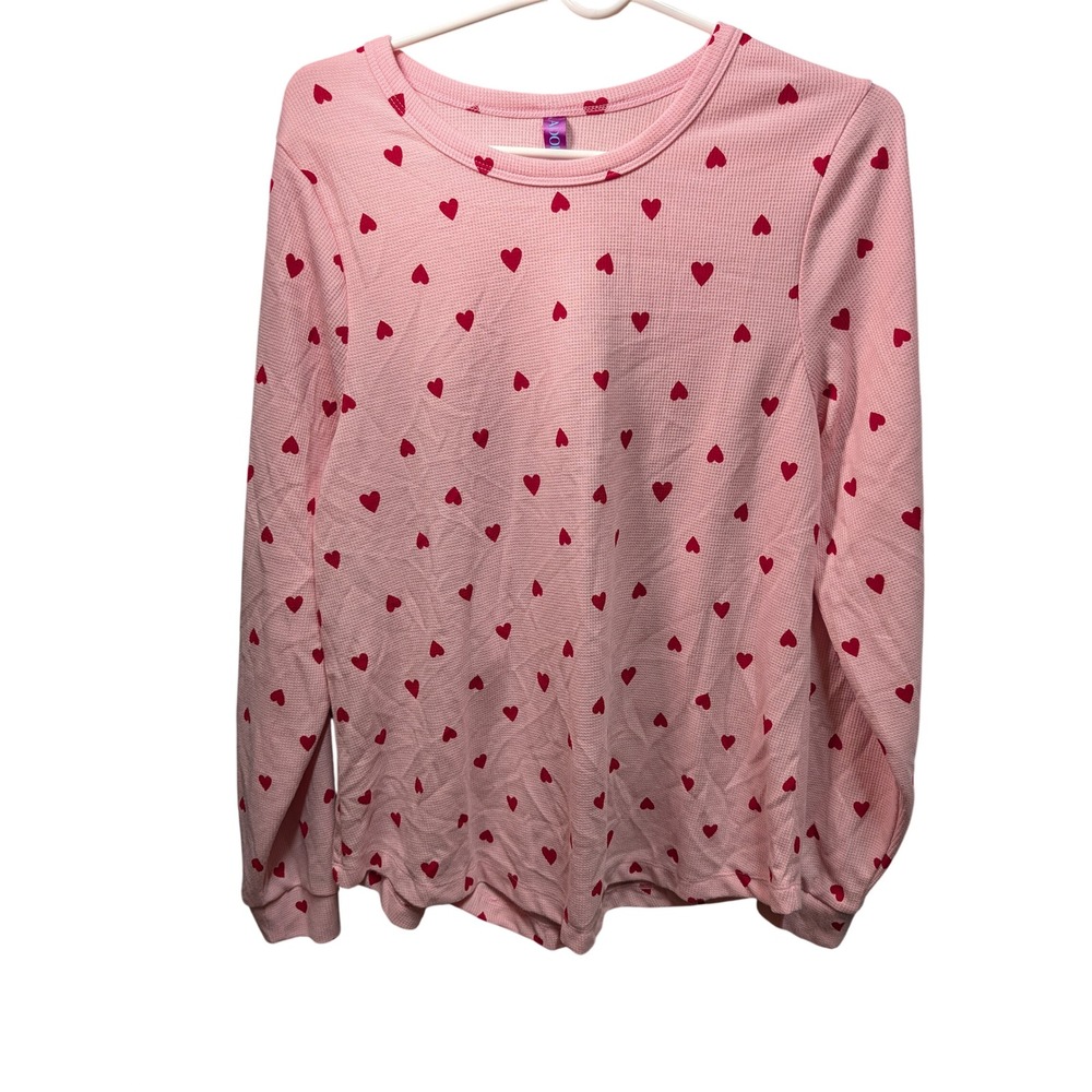 Adore Me Pajama Top Women 1X Pink Excellent Waffle Knit Heart Print Long Sleeve